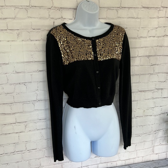 Princess Vera Wang sequin black long sleeve crop top size medium - Picture 2 of 7
